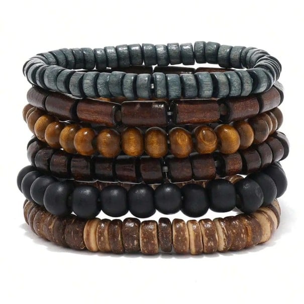Ensemble de bracelets en perles pour hommes 6 pièces Perles en bois Bracelets stylés pour hommes Design simple Fabrication artisanale Cadeau 1