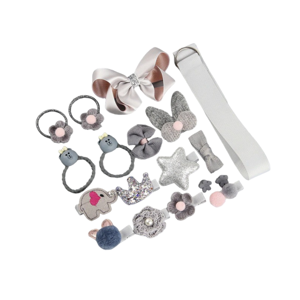 Ensemble de chouchous et de barrettes pour enfants 18 pcs gris clair