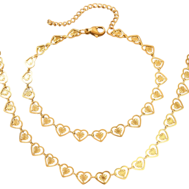 Ensemble de collier et bracelet en acier inoxydable Bijoux pour femmes et filles Accessoires hypoallergéniques avec un éclat durable doré