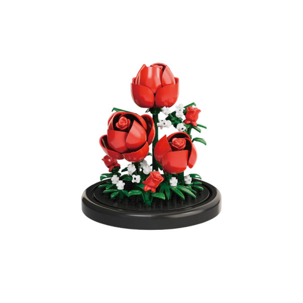 Ensemble de construction en forme de fleur rose sous couvercle 85 x 85 x 85 mm Roses décoratives élégantes comme modèle créatif à assembler pour enfants et adultes 1