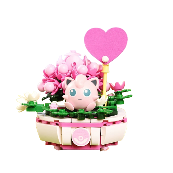 Ensemble de construction Jigglypuff avec des fleurs Pokémon ensemble de construction Décoration intérieure créative Fleur sur socle avec Jigglypuff 13 x 9 x 9 cm 1