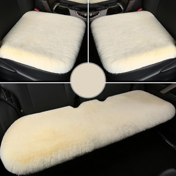 Ensemble de coussins pour sièges de voiture Coussins en peluche pour sièges de voiture Housse chaude pour sièges avant et arrière de voiture ensemble de 3 pièces crème