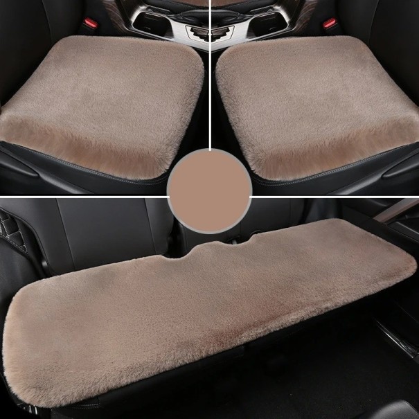 Ensemble de coussins pour sièges de voiture Coussins en peluche pour sièges de voiture Housse chaude pour sièges avant et arrière de voiture ensemble de 3 pièces marron