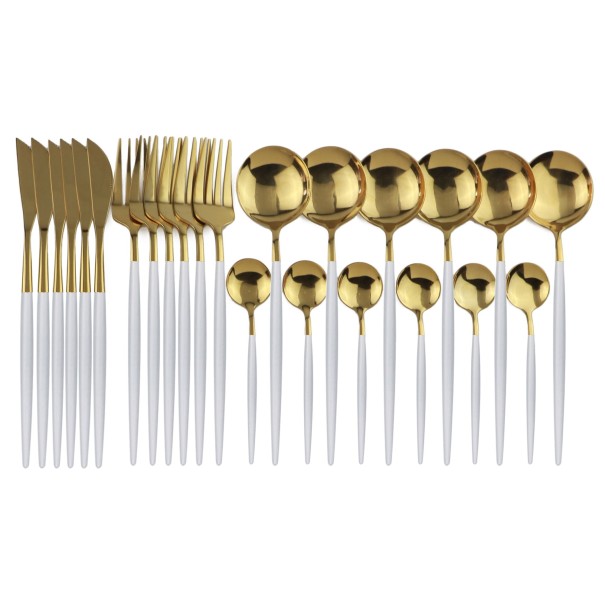 Ensemble de couverts bicolores 24 pièces blanc 1