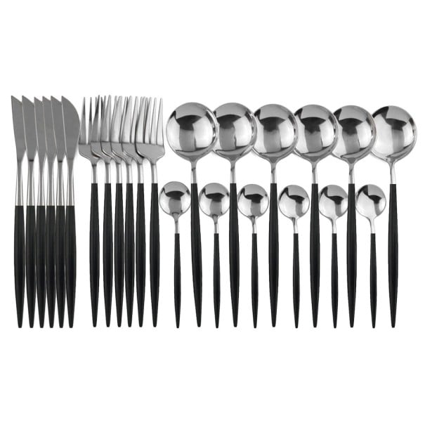 Ensemble de couverts bicolores 24 pièces noir 2