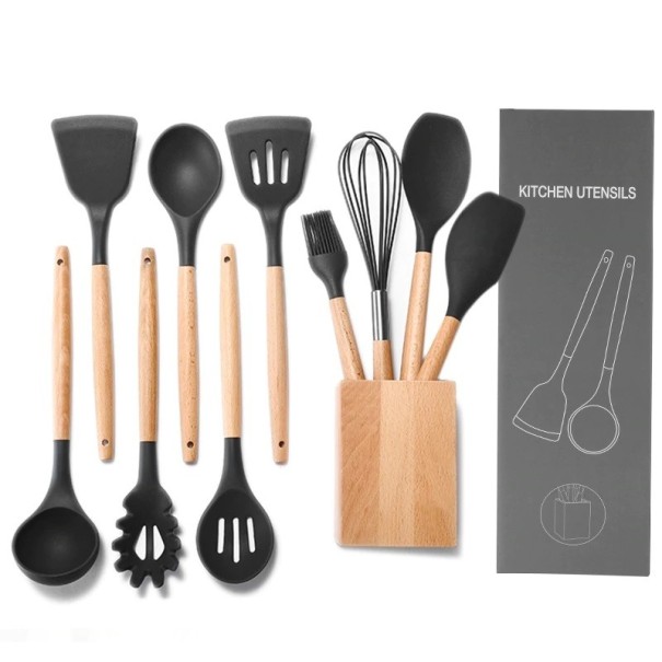 Ensemble de cuisine en bambou + boîte - 10 pièces vert clair