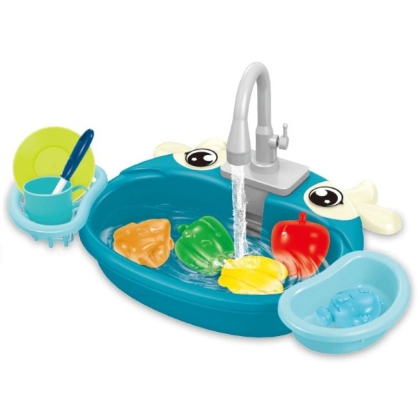Ensemble de cuisine pour enfants 40 x 25 x 21 cm Cuisine simulée avec lave-vaisselle et évier Maison de jeu d'eau électrique Jeu de rôle Cadeau pour garçons et filles bleu