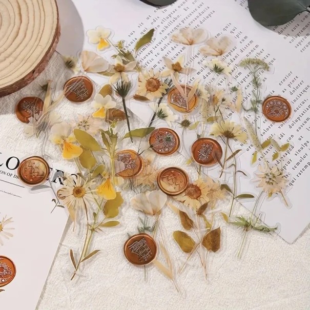 Ensemble de fleurs décoratives 40 pcs Fleurs séchées colorées pour décorations Création créative pour journaux, albums et travaux manuels jaune