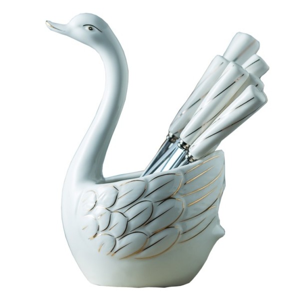 Ensemble de fourchettes avec support en céramique 8 pcs blanc