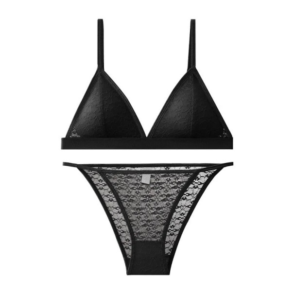 Ensemble de lingerie en dentelle pour femmes avec soutien-gorge et culottes à motif délicat en élasthanne polyamide pour un usage quotidien noir S
