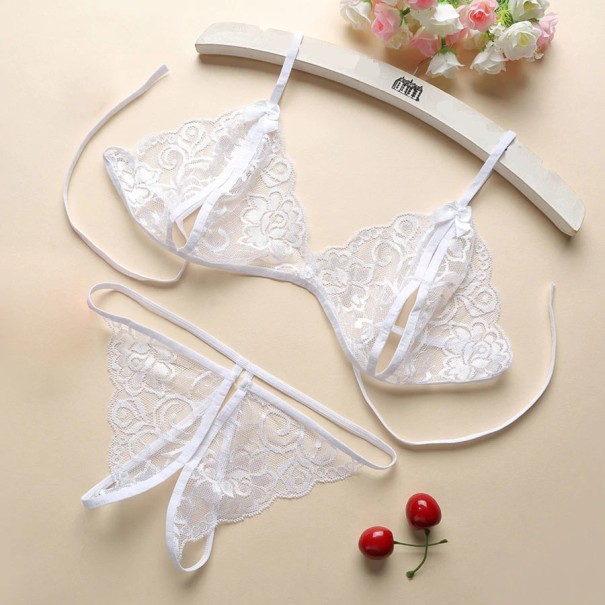 Ensemble de lingerie en dentelle transparente J2714 blanc