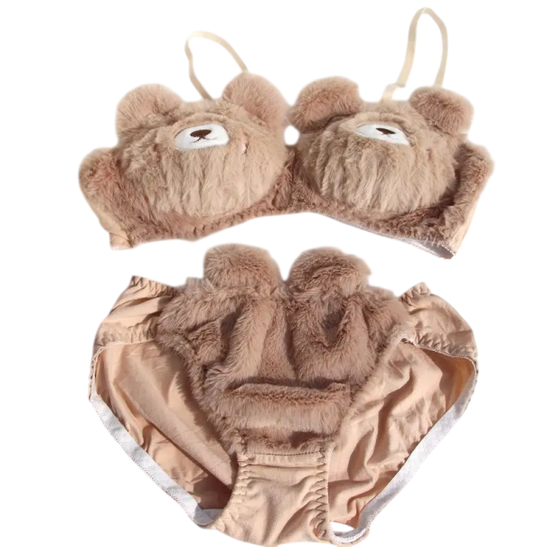 Ensemble de lingerie pour femmes avec motif en peluche d'ours en elastane nylon ensemble doux soutien-gorge et culottes pour le port marron L