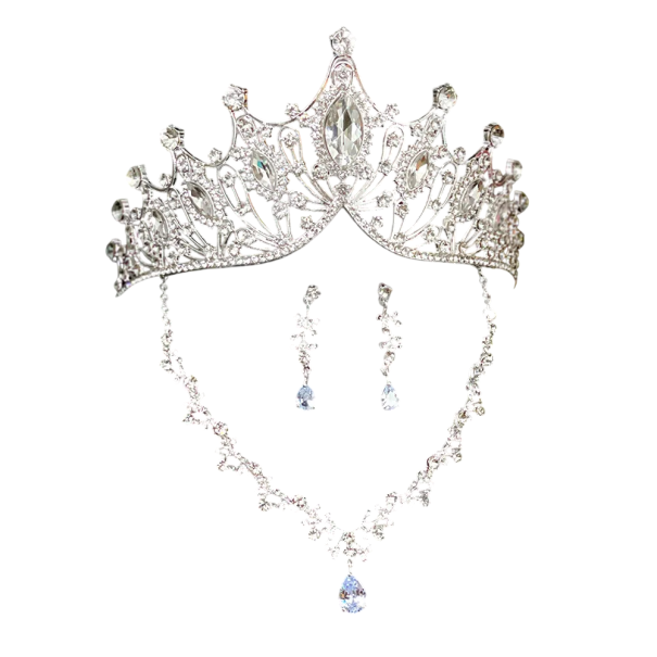 Ensemble de mariage élégant avec diadème, collier et boucles d'oreilles Couronne de luxe pour femmes Accessoires capillaires pour mariées 1
