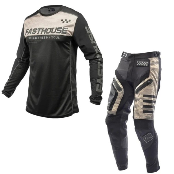 Ensemble de motocross maillot et pantalon à manches longues en polyester et nylon noir-sable avec motif camouflage Vêtements de moto unisexes L