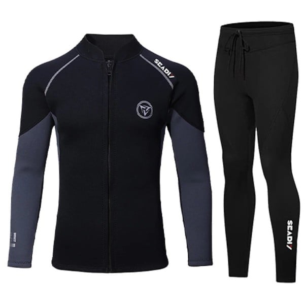 Ensemble de néoprène pour homme haut à manches longues et pantalon 2 mm pour la natation, le surf, la plongée et d'autres activités aquatiques noir L