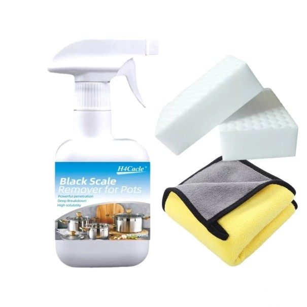 Ensemble de nettoyant pour le fond de poêle 300 ml spray contre la graisse et les taches éponge chiffon pour four et plaque de cuisson 1