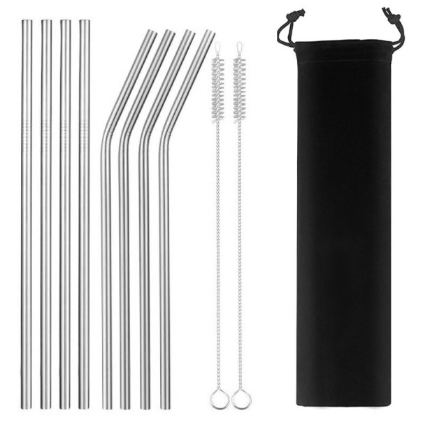 Ensemble de pailles en acier inoxydable avec étui 8 pcs argenté 2
