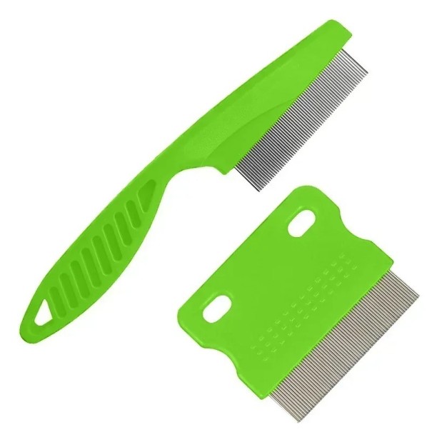 Ensemble de peignes anti-puces pour animaux de compagnie 2 pcs Peigne à poux Peigne de toilettage pour chiens et chats Peigne pour démêler le pelage autour du visage vert