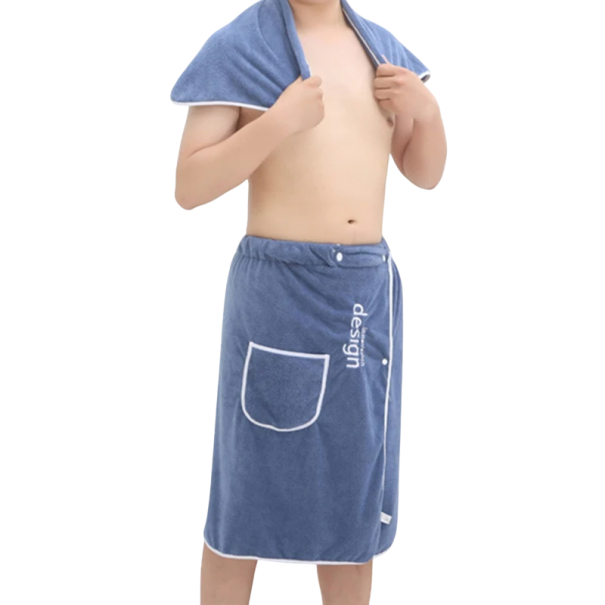 Ensemble de serviettes 70x140 cm avec poche et boutons + serviette Wellness 35x75 cm et petite serviette Ensemble en coton Serviette absorbante pour le corps Ensemble de salle de bain bleu