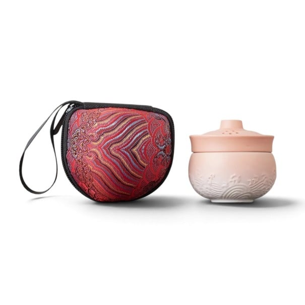 Ensemble de thé de voyage Tasse en céramique avec couvercle et trous pour filtrer Avec étui zippé Ultra léger et portable Pour le camping rose