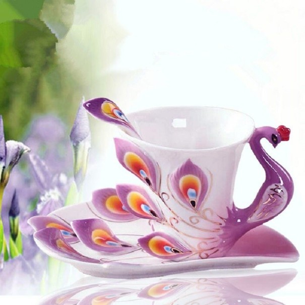 Ensemble de thé paon 3 pièces violet