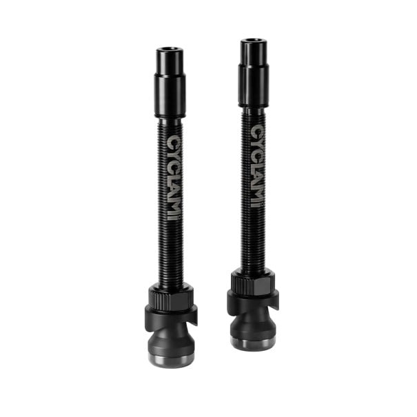 Ensemble de valves à air pour vélo CYCLAMI 2 pcs avec bouchon et écrou Longueur 65 mm Poids 5,9 g Alliage d'aluminium Noir Pour VTT 1