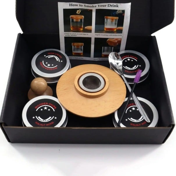 Ensemble en bois pour fumeurs de cocktails avec couvercle à fumée et filtre Outils de bar pour mélanger le vin et les boissons Accessoires de cocktail 1