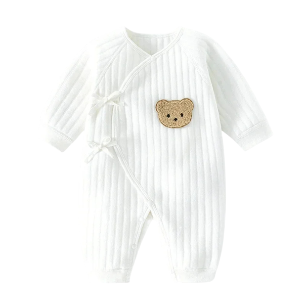 Ensemble en coton pour enfants avec manches longues et motif d'ours Pyjama unisexe pour tout-petits Col en V Avec des boutons-pression blanc 0-1 mois