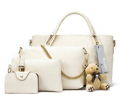 Ensemble féminin - Sac à main, pochette, portefeuille, étui à documents crème