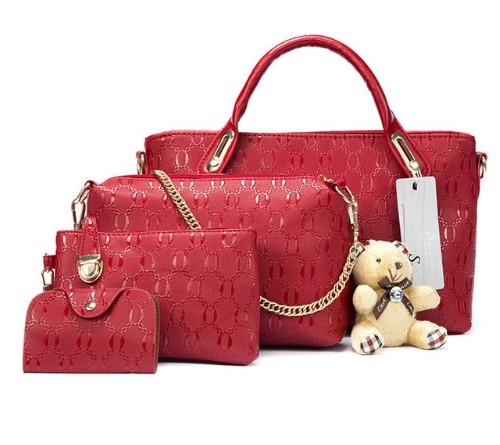 Ensemble féminin - Sac à main, pochette, portefeuille, étui à documents rouge