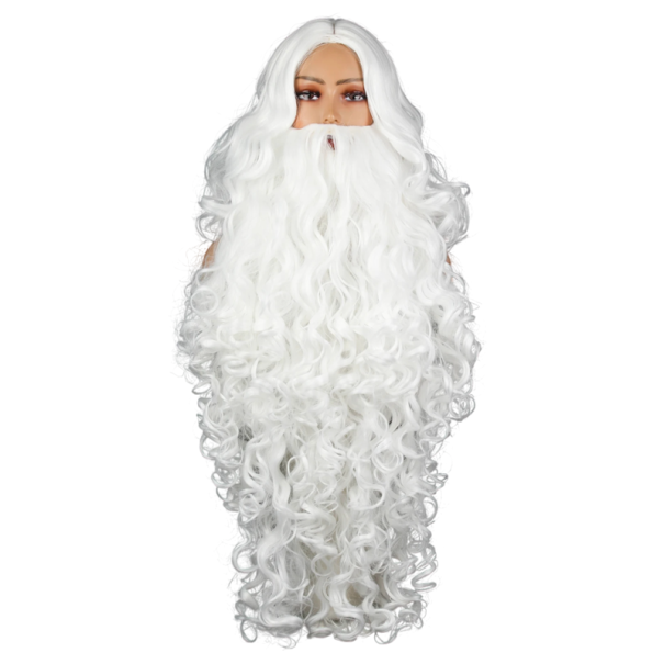 Ensemble perruque et barbe Blanche ou grise Perruque longue ondulée avec une barbe fournie Costume Cosplay Carnaval Accessoire de théâtre blanc