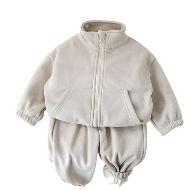 Ensemble unisexe pour enfants avec sweat à col roulé zippé et pantalon élastique avec poches gris 6