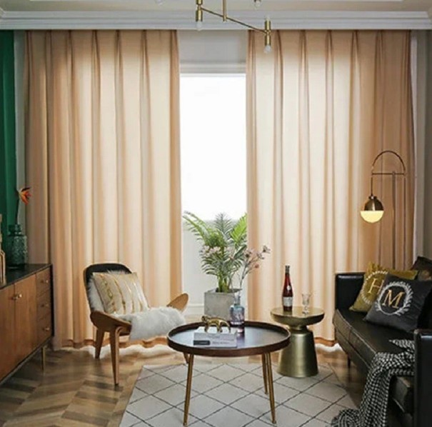 Ensfarvede lange tylgardiner Halvtransparente fine vinduesgardiner Voilegardiner med kroge Tynde elegante gardiner 200 x 270 cm brun