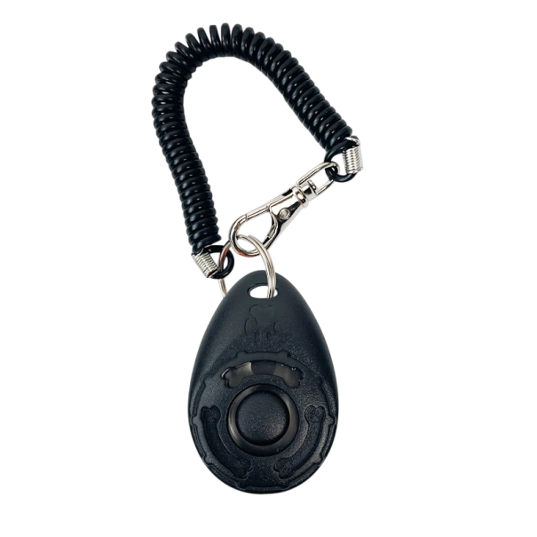 Entrenador de entrenamiento para perros y gatos con botón de sonido y correa ajustable, llavero, herramienta de entrenamiento portátil para mascotas negro