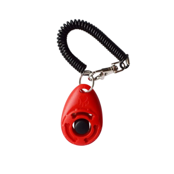 Entrenador de entrenamiento para perros y gatos con botón de sonido y correa ajustable, llavero, herramienta de entrenamiento portátil para mascotas rojo