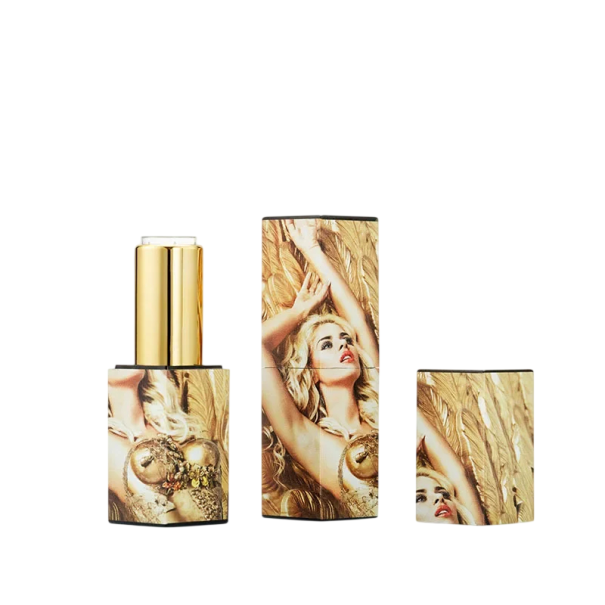 Envase vacío para lápiz labial con cierre magnético 22×74 mm plástico dorado con motivo de mujer para uso cosmético 1
