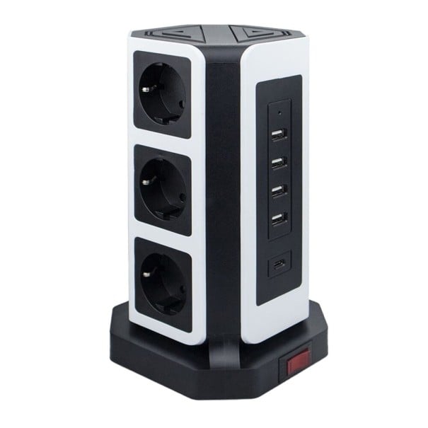 Επέκταση καλωδίου 9x πρίζα, 4x USB, 1x USB-C 2 μ λευκό