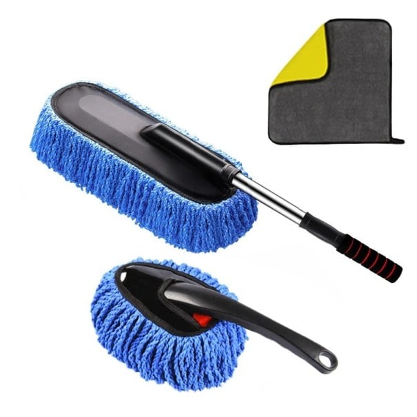 Επεκτεινόμενη σφουγγαρίστρα για πλύσιμο αυτοκινήτου Πλαστικό Μικροΐνες Σετ 3 τεμ Μακριά βούρτσα Μικρή βούρτσα Πετσέτα Καθαρισμός αμαξώματος Απαλή πλύση Αξεσουάρ αυτοκινήτου μπλε