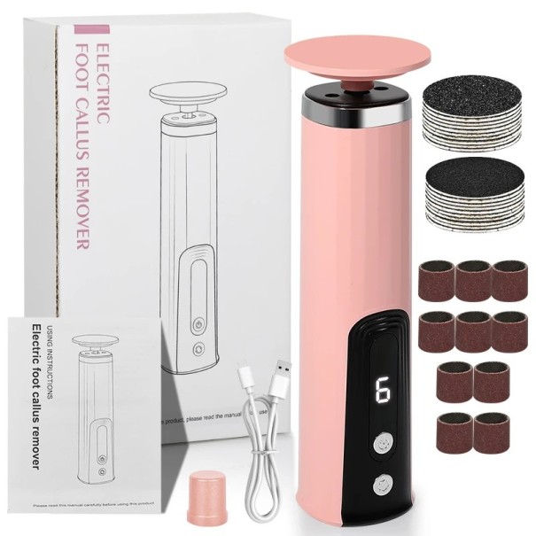 Épilateur électrique sans fil pour peau dure 6 vitesses jusqu'à 7600 tr/min appareil de pédicure rechargeable avec accessoires rose