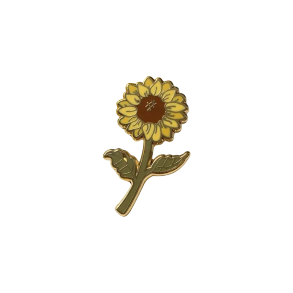 Épingle émaillée fleur jaune broche botanique insigne métallique centre brun feuilles vertes bijou floral accessoire pour sac à dos revers de vêtement 1
