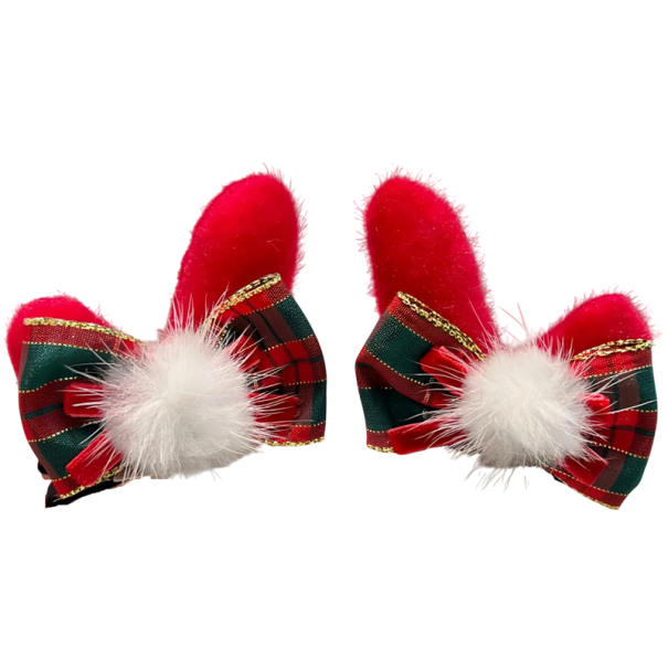 Épingles à cheveux de Noël avec oreilles de renne, nœud et pompon - Accessoire stylé pour une coiffure festive et une atmosphère hivernale rouge