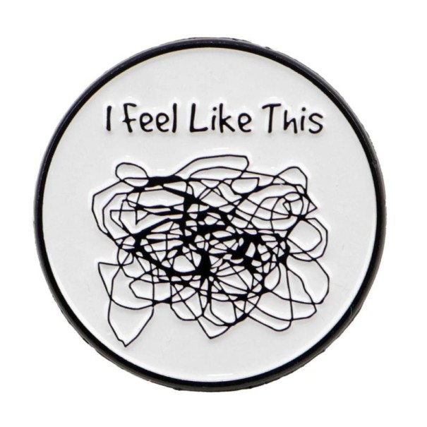 Épinglette émaillée avec citation dessin abstrait environ 3 × 3 cm broche en métal blanche noire motif minimaliste accessoire pour sac à dos 1