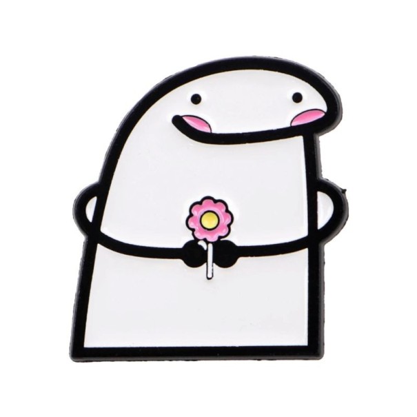Épinglette émaillée figurine avec fleur style simple métal blanc noir rose jaune badge pour sac à dos revers vêtement accessoire 1