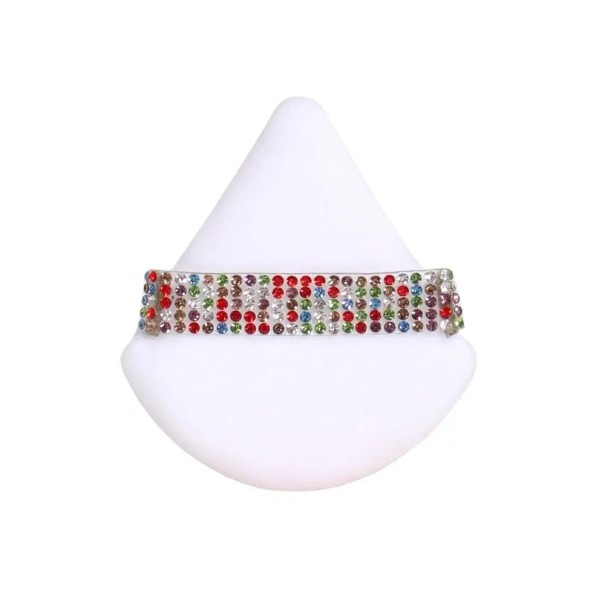 Éponge à poudre triangulaire 7 x 6,5 cm, éponge de maquillage en velours, outil de maquillage pour le visage, bande de diamant colorée, outil cosmétique blanc