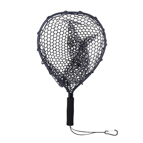 Epuisette noire en caoutchouc 30 × 35 cm Léger épuisette à poissons Construction durable Poignée ergonomique Facilité d'utilisation Doux pour les poissons 1