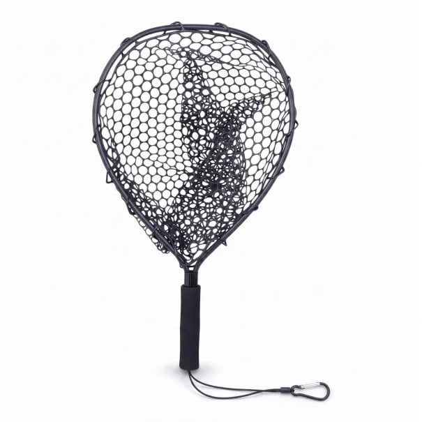 Epuisette portable ultralégère avec poignée en mousse et mousqueton Tête 30 x 35 cm Alliage d'aluminium et filet en silicone Pour les pêcheurs noir