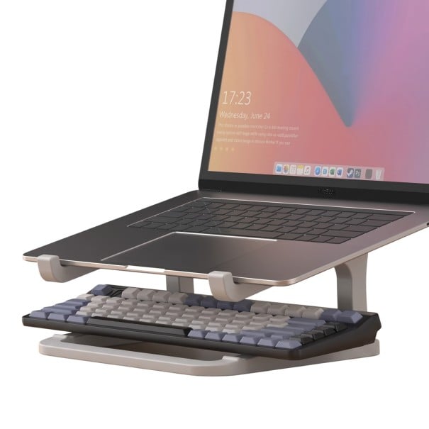 Ergonomic Laptop and Keyboard Stand 23.8 x 23 x 11.7 cm Portable with Universal Compatibility and Robust Construction for Desk grey