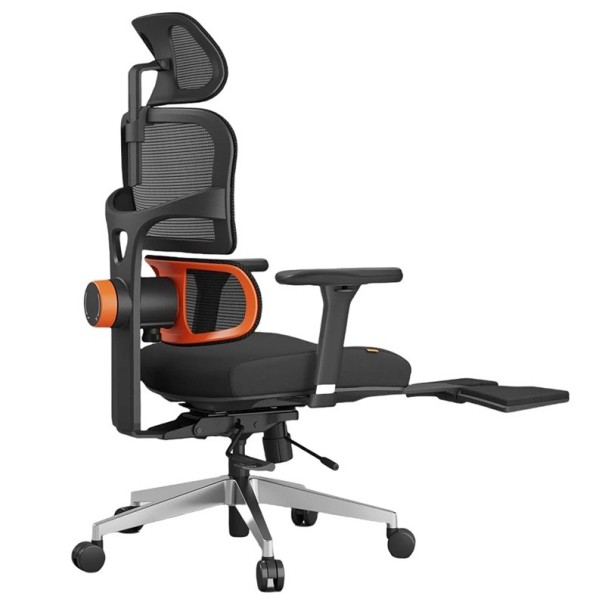 Ergonomická kancelárska stolička so sieťovaným operadlom, bedrovou opierkou a podnožkou, opierka hlavy, penový sedák a priedušná sieťovina do kancelárie aj pracovne pri PC čierna