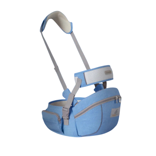 Ergonomické dětské nosítko s bederním sedátkem 21 x 13,5 cm s pásem o délce 118 cm dvojitým zipem kapsou na telefon a síťovanou kapsou modrá