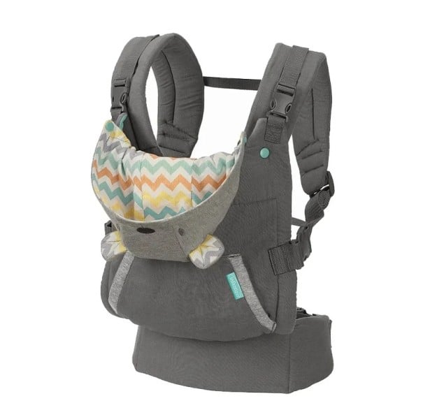 Ergonomické dětské nosítko s odnímatelnou kapucí a polstrovanými ramenními popruhy s výškou 60 cm a pásem 60 až 130 cm v šedé barvě 1